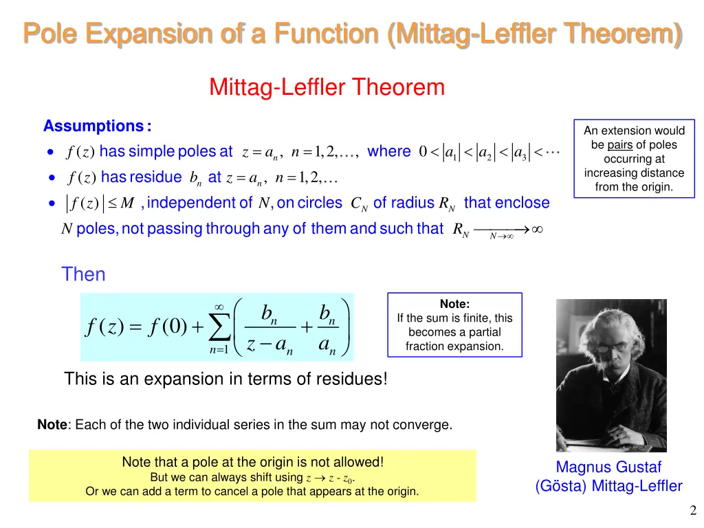 pole expansion of a function mittag leffler