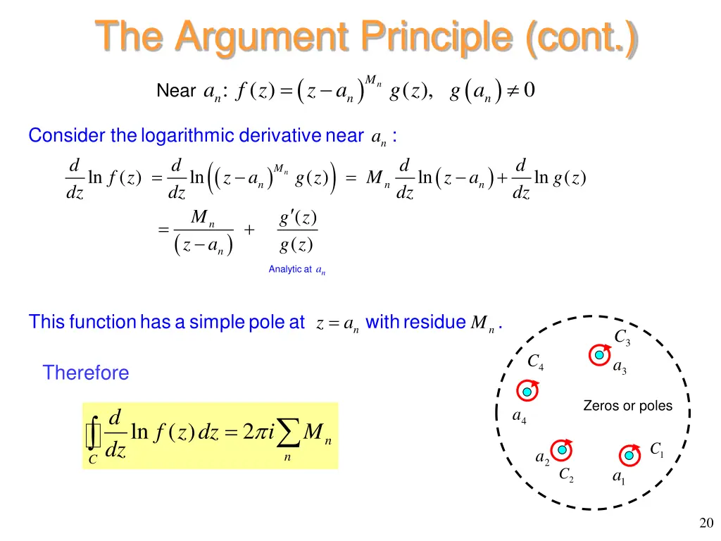 the argument principle cont n n a f z z a near