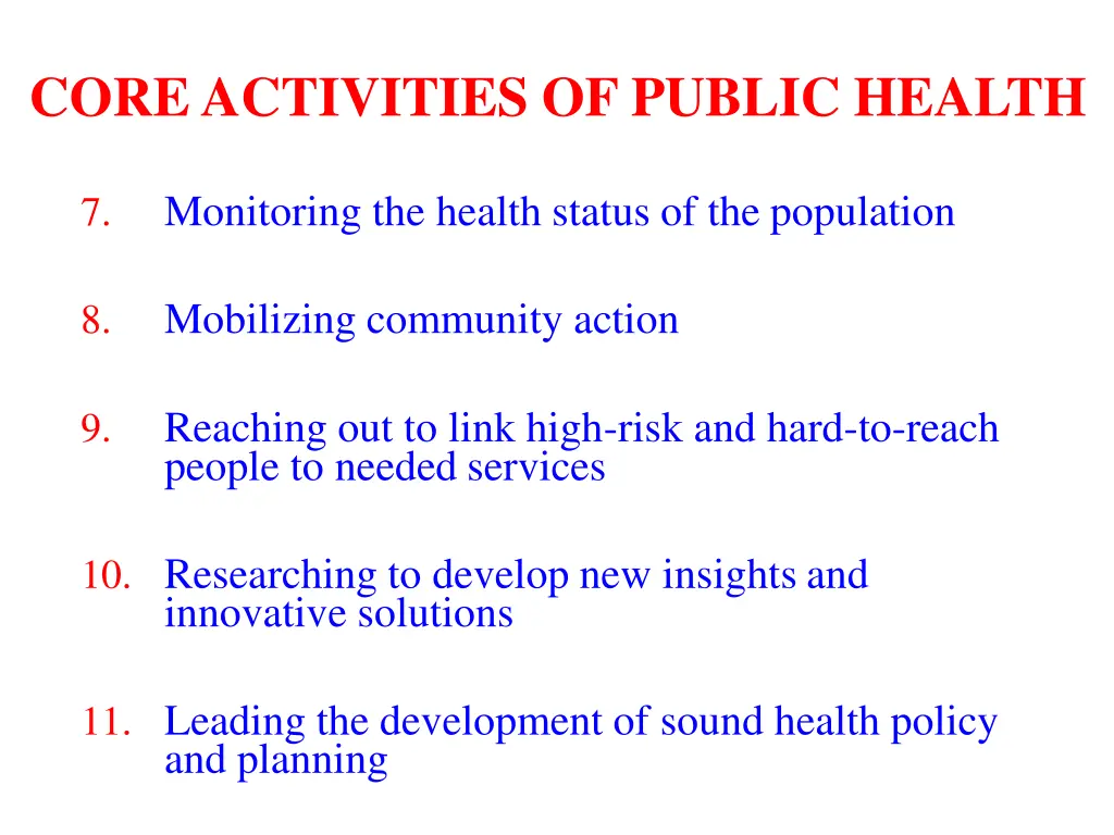 core activities of public health