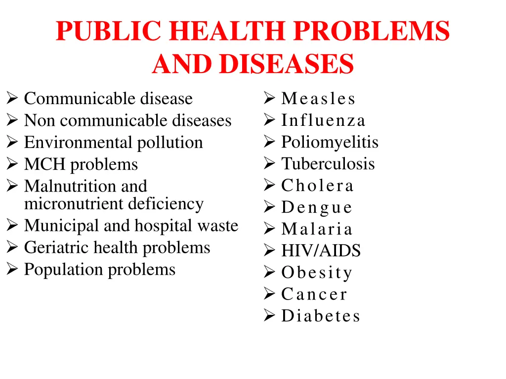 public health problems and diseases communicable