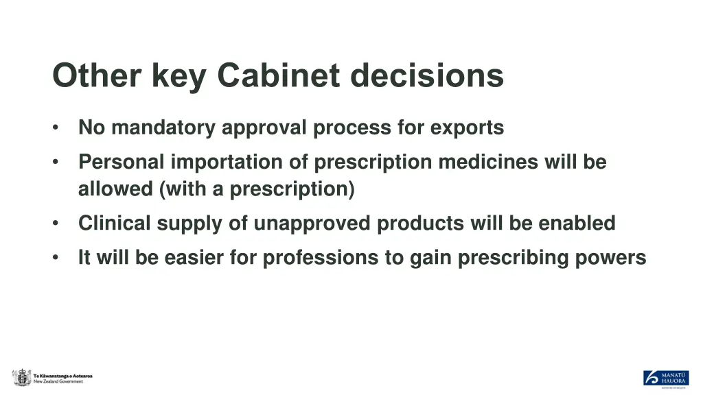 other key cabinet decisions