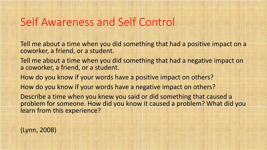 self awareness and self control