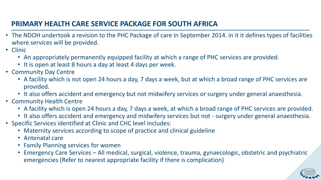 primary health care service package for south