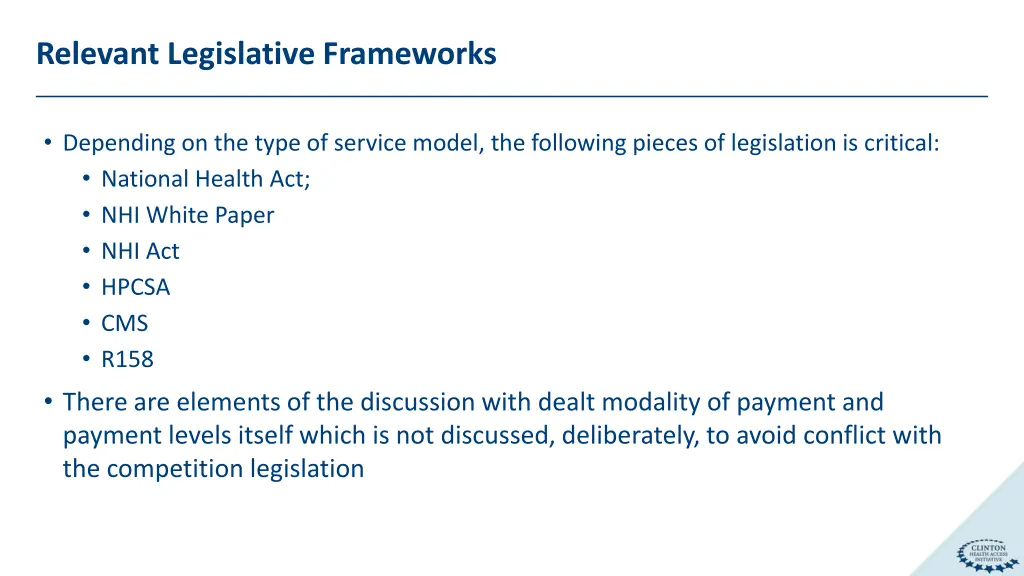 relevant legislative frameworks