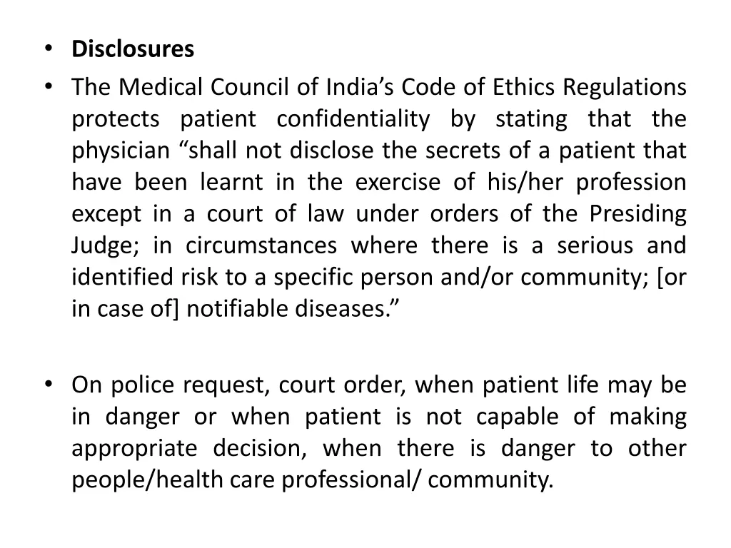 disclosures the medical council of india s code
