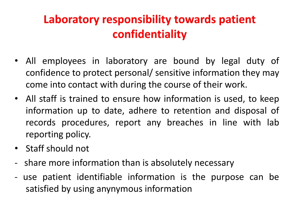 laboratory responsibility towards patient