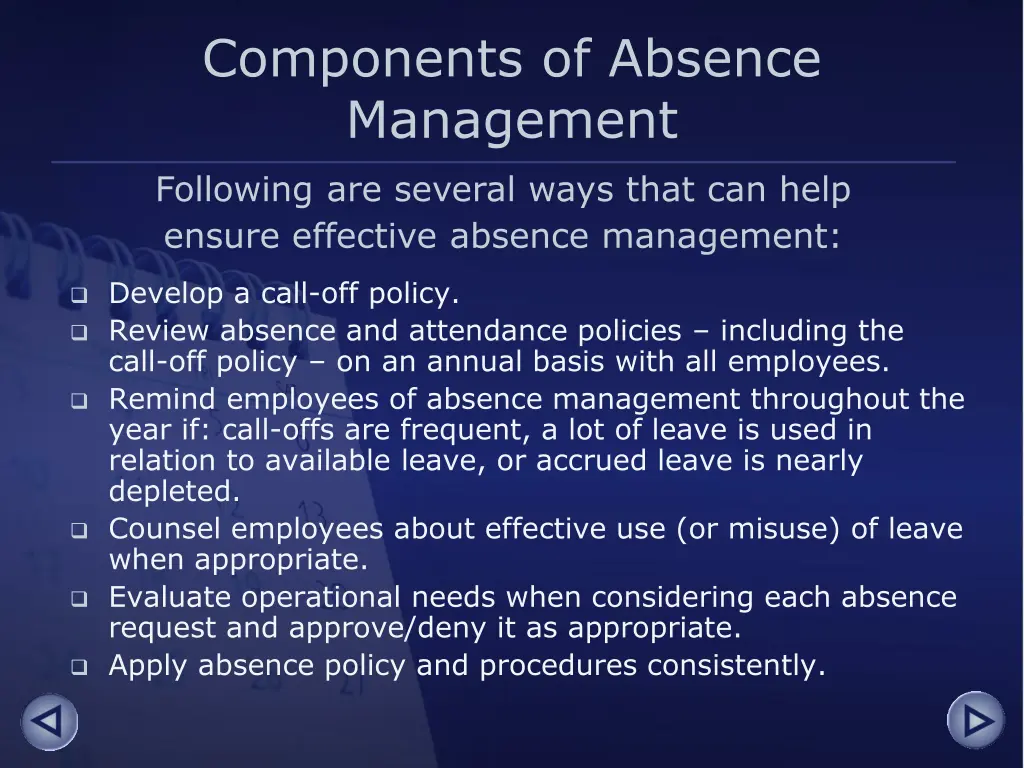 components of absence management