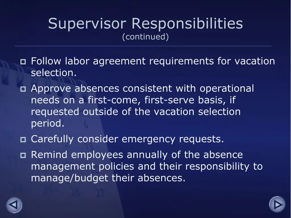 supervisor responsibilities continued