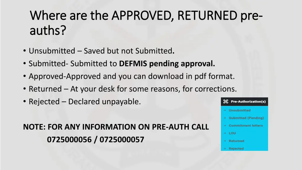 where are the approved returned pre where