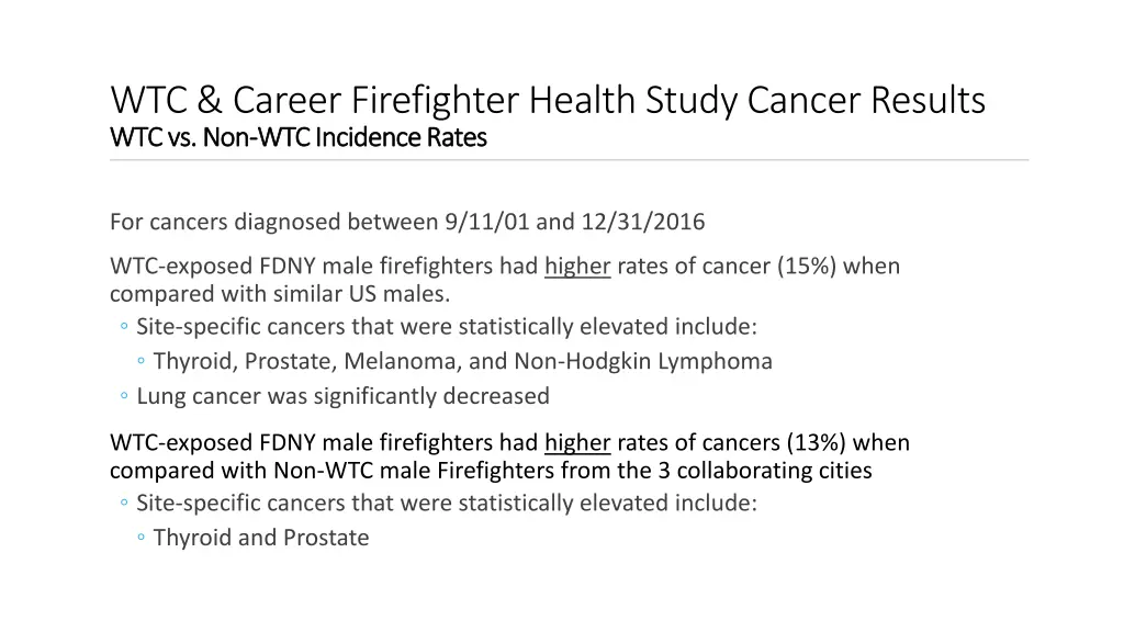 wtc career firefighter health study cancer 2