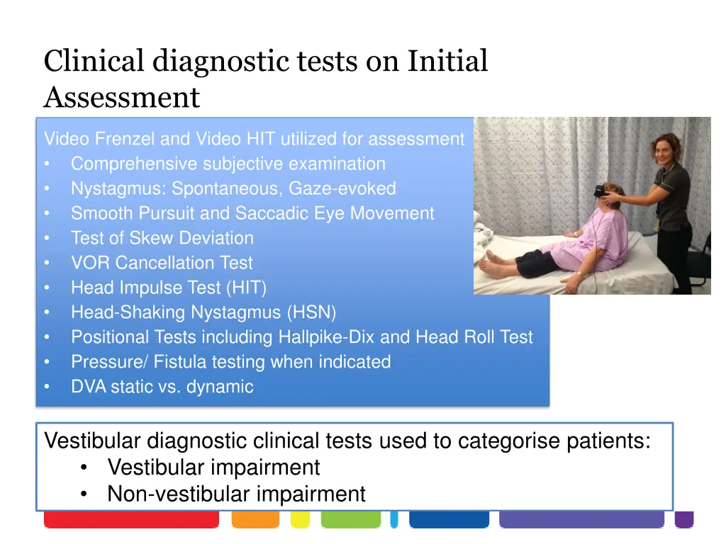 clinical diagnostic tests on initial assessment