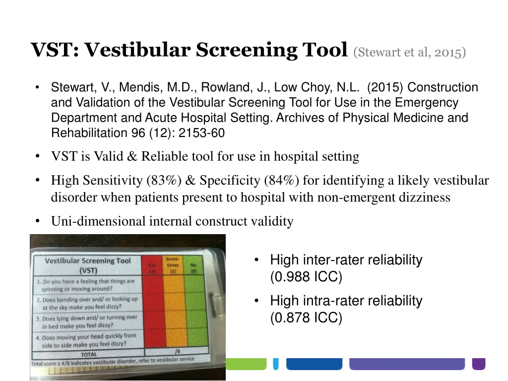 vst vestibular screening tool stewart et al 2015