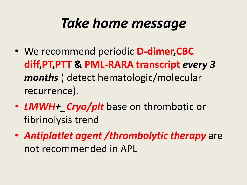 take home message