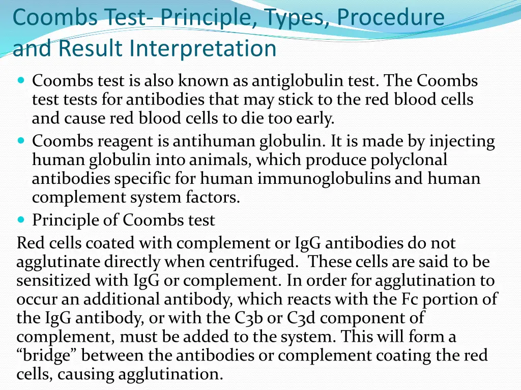 coombs test principle types procedure and result