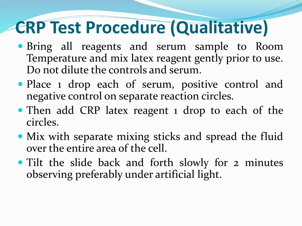 crp test procedure qualitative bring all reagents