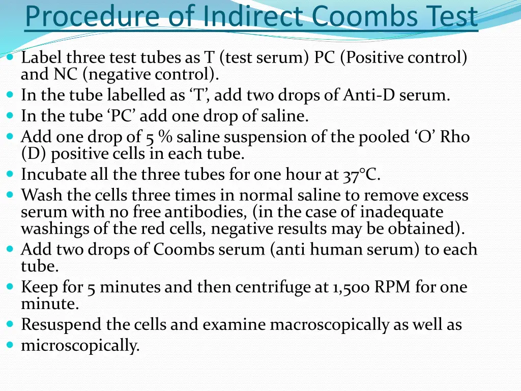 procedure of indirect coombs test