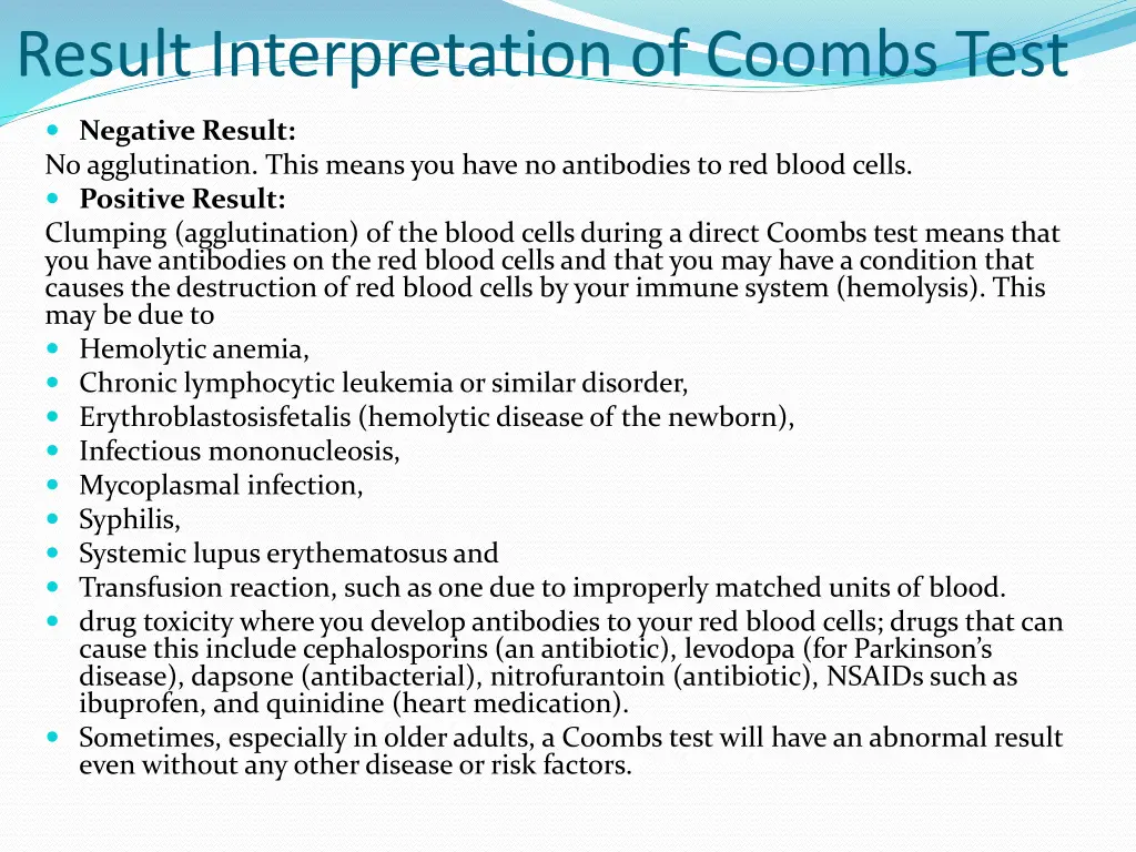 result interpretation of coombs test