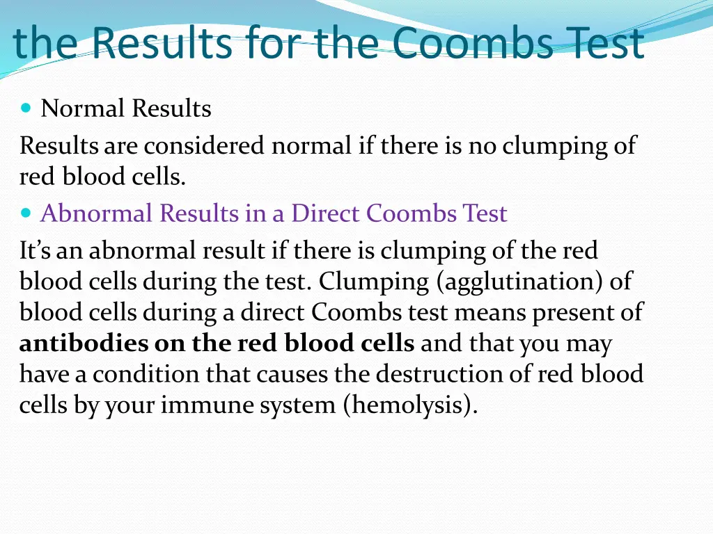 the results for the coombs test