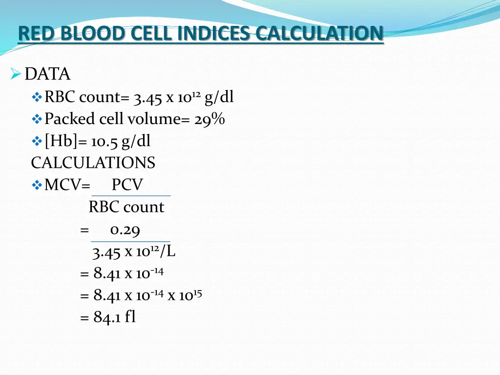 red blood cell indices calculation