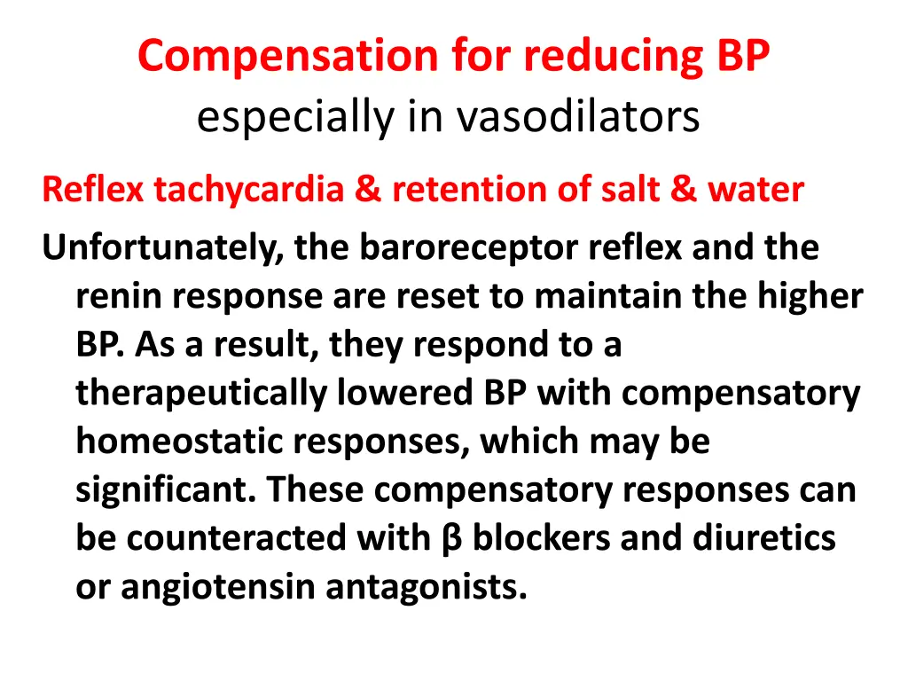 compensation for reducing bp especially