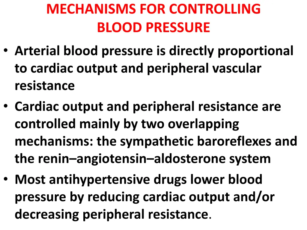 mechanisms for controlling blood pressure