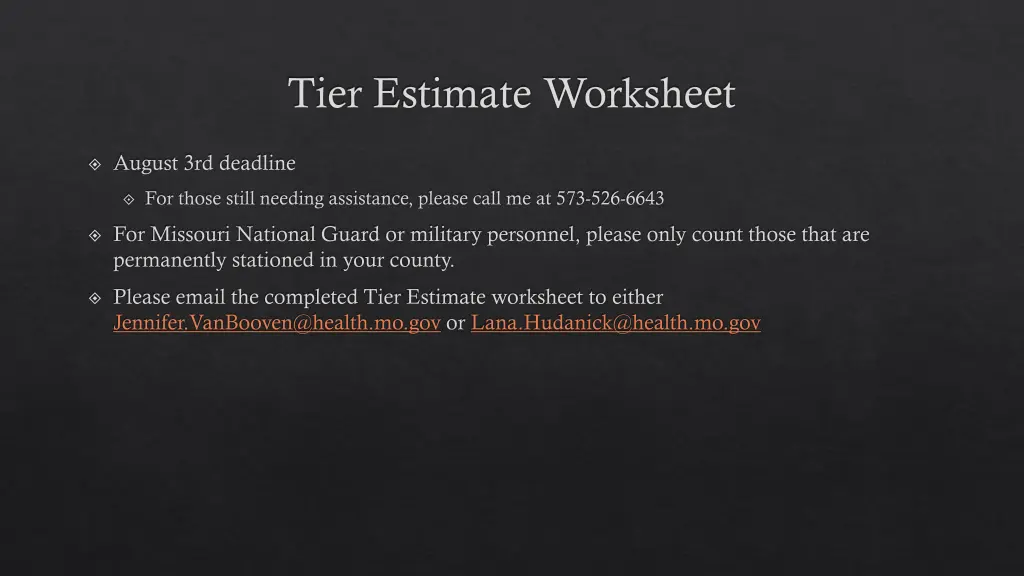 tier estimate worksheet