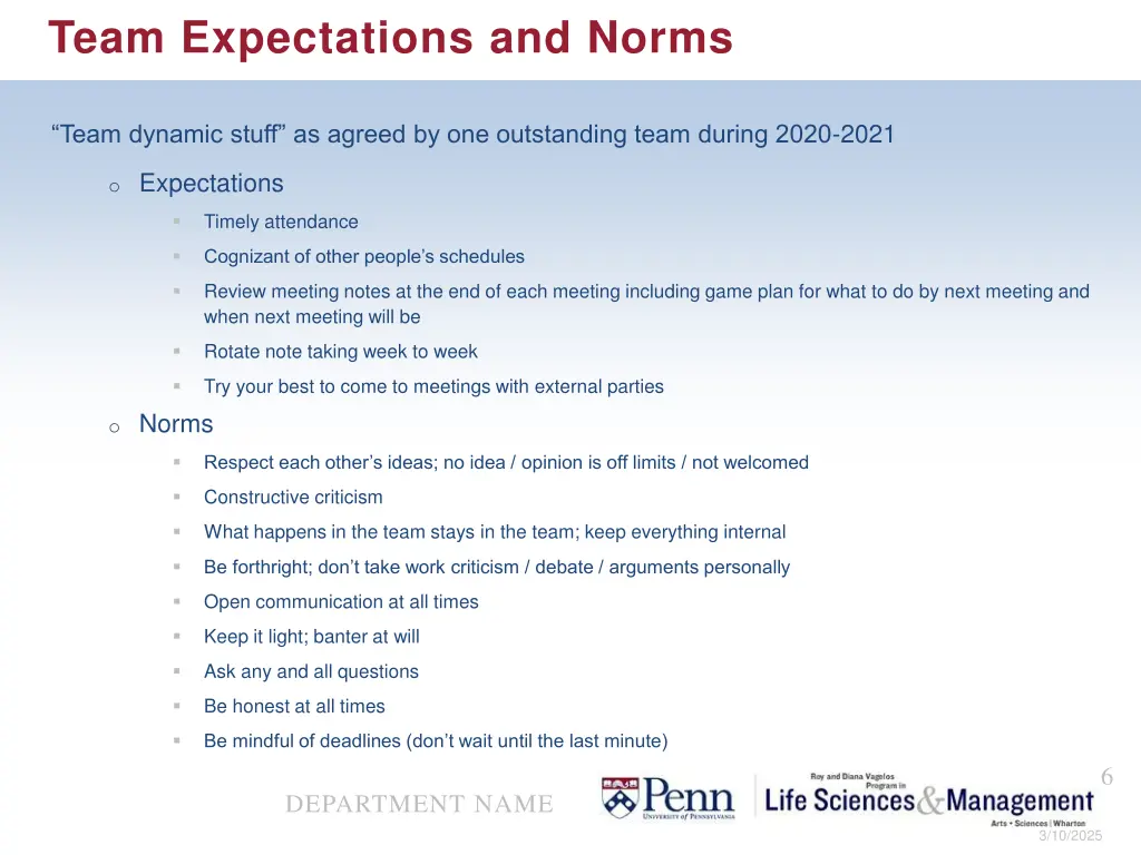 team expectations and norms