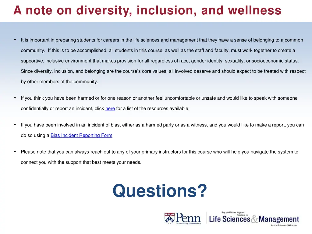 a note on diversity inclusion and wellness