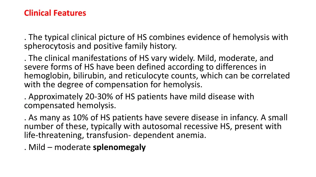 clinical features