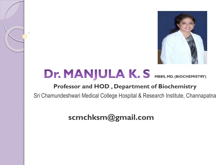 dr manjula k s professor and hod department
