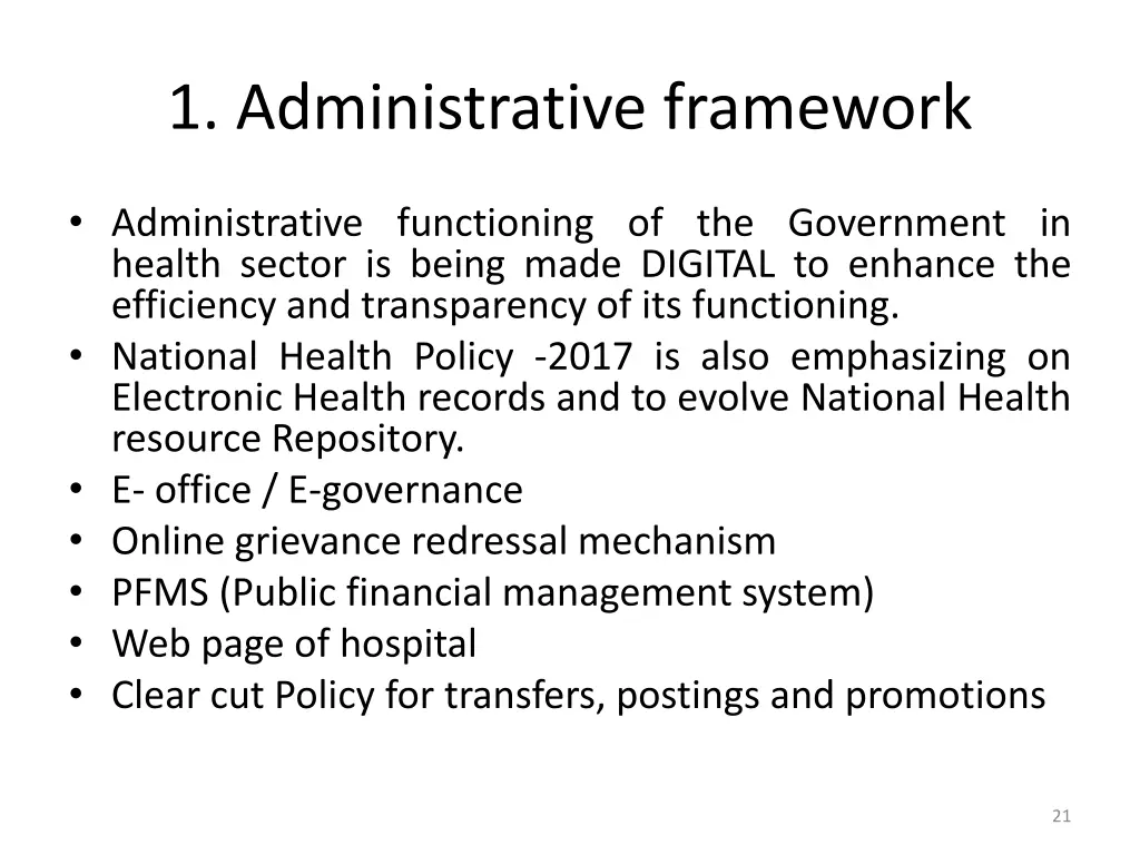 1 administrative framework