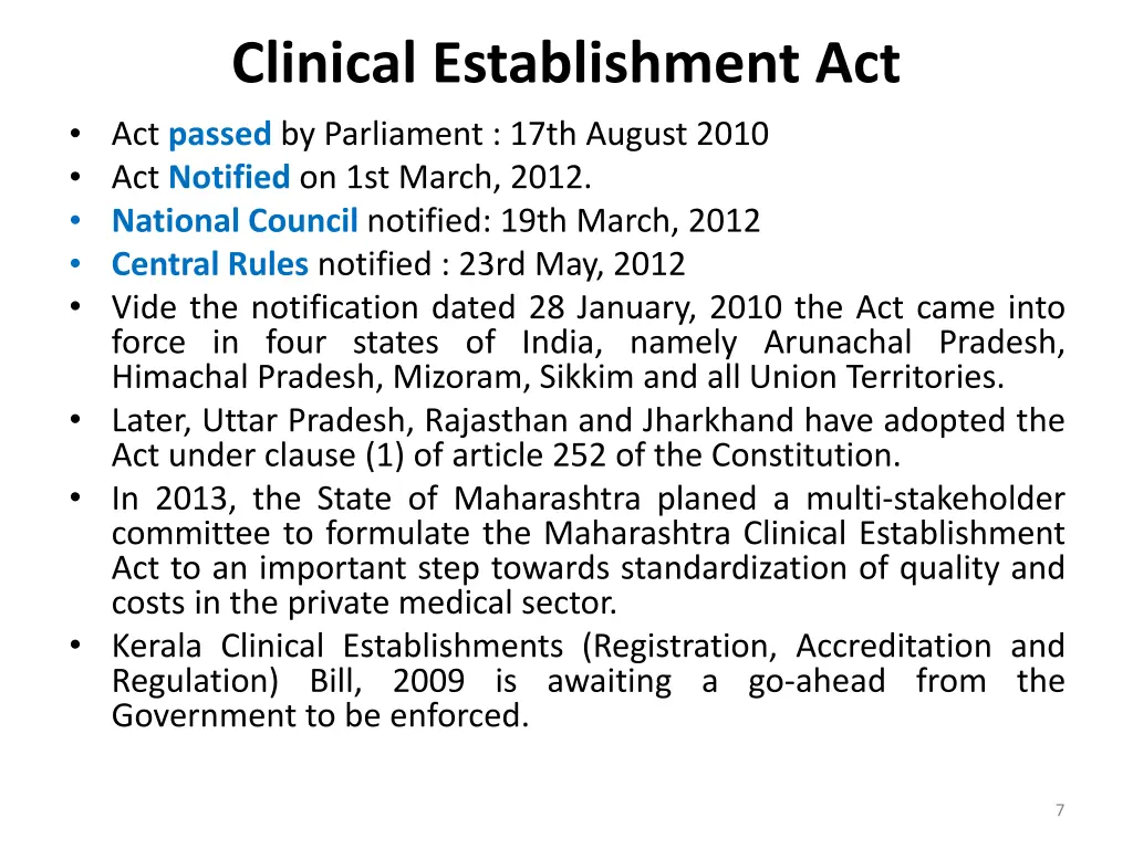 clinical establishment act act passed
