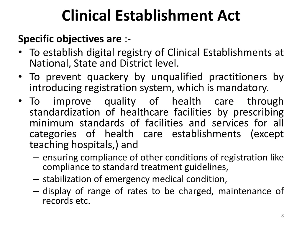 clinical establishment act