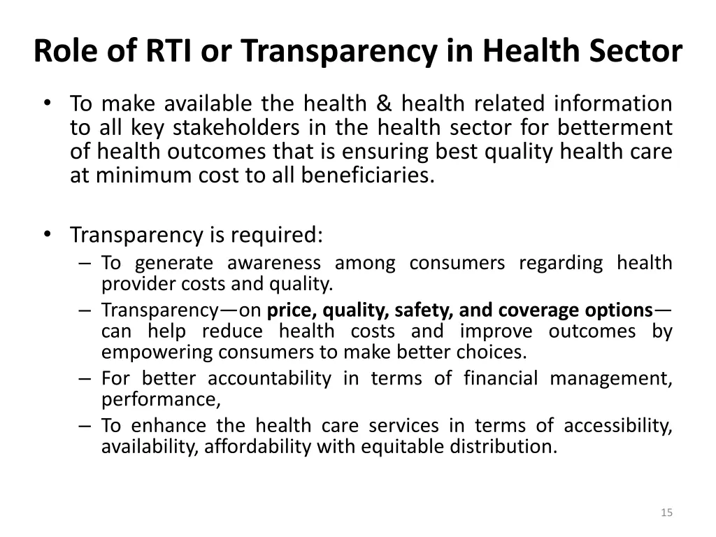 role of rti or transparency in health sector