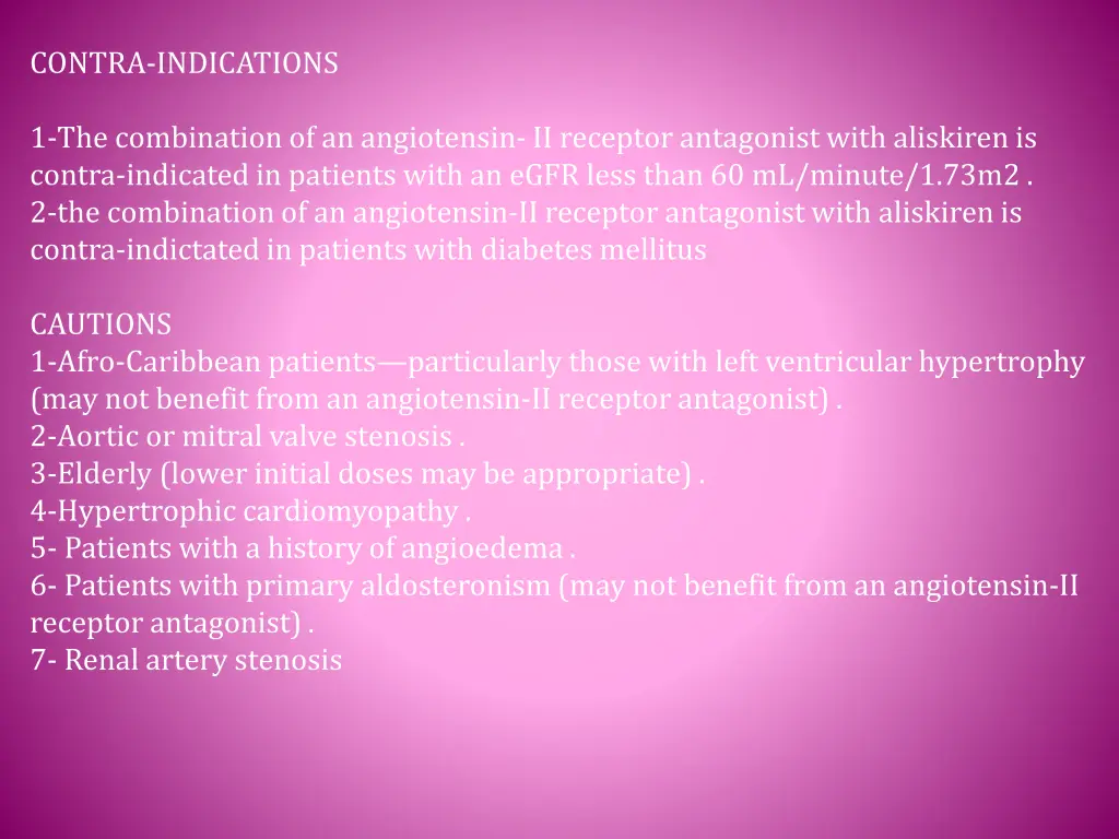 contra indications