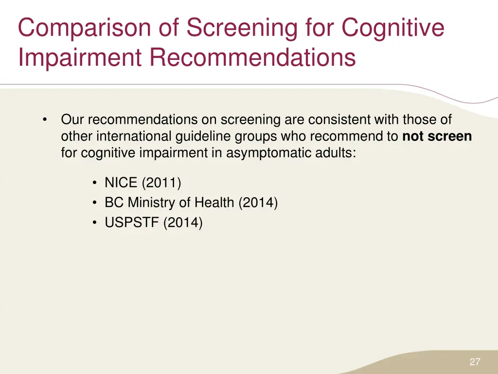 comparison of screening for cognitive impairment