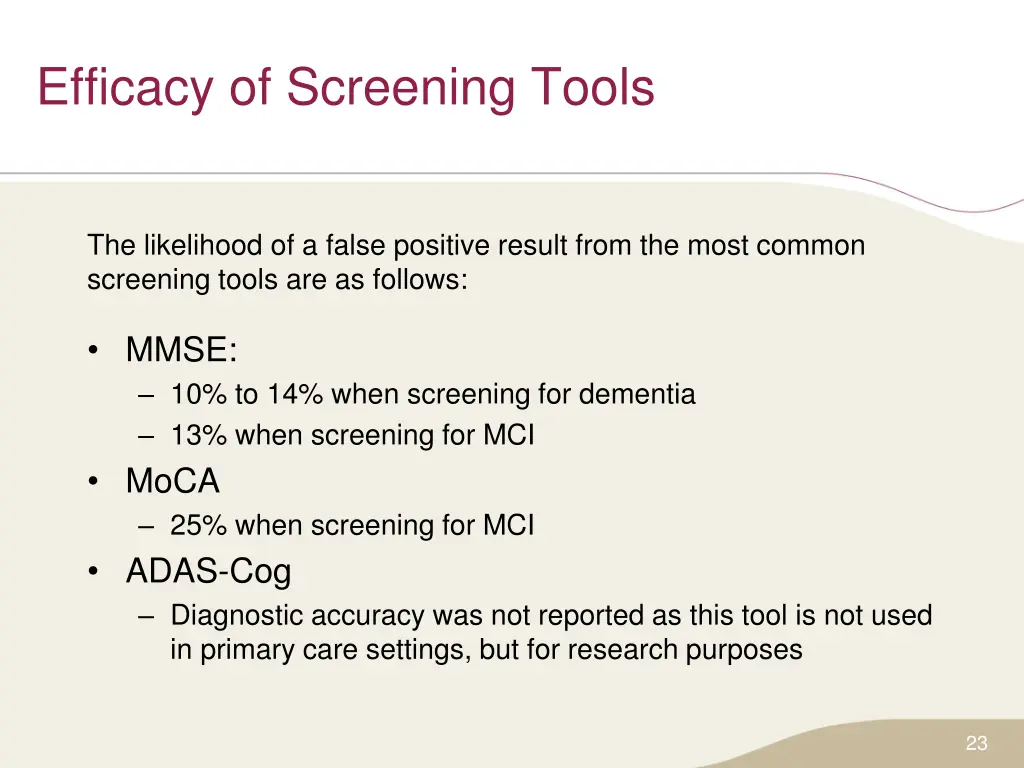 efficacy of screening tools