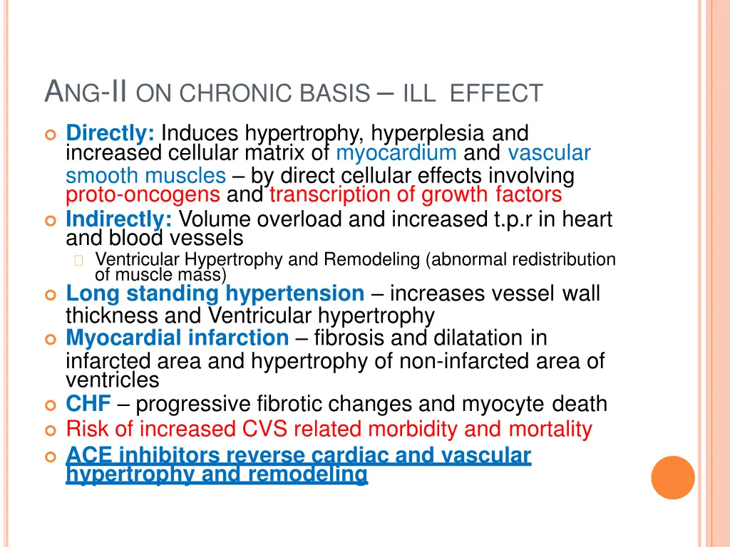 a ng ii on chronic basis ill effect