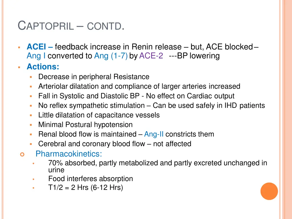 c aptopril contd