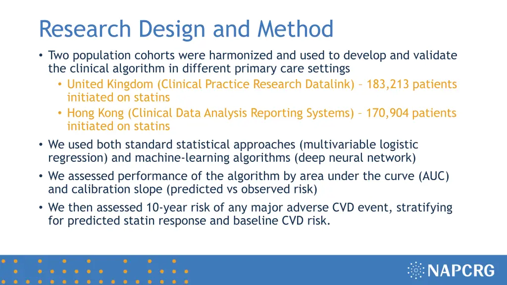 research design and method two population cohorts