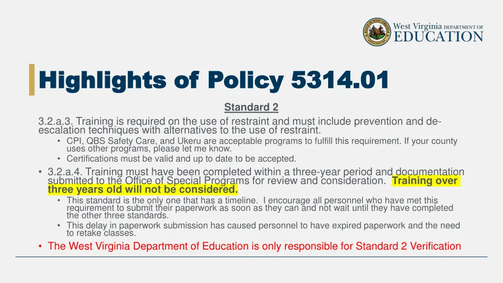 highlights of policy 5314 01 highlights of policy 2
