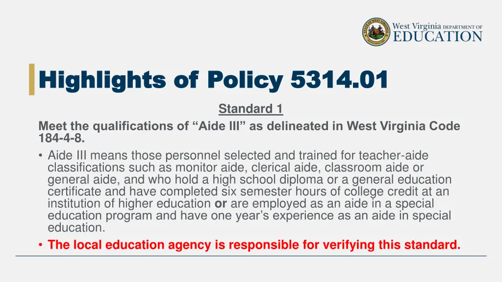 highlights of policy 5314 01 highlights of policy