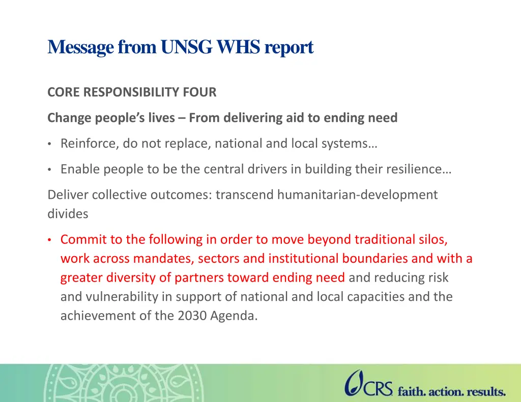 message from unsg whs report