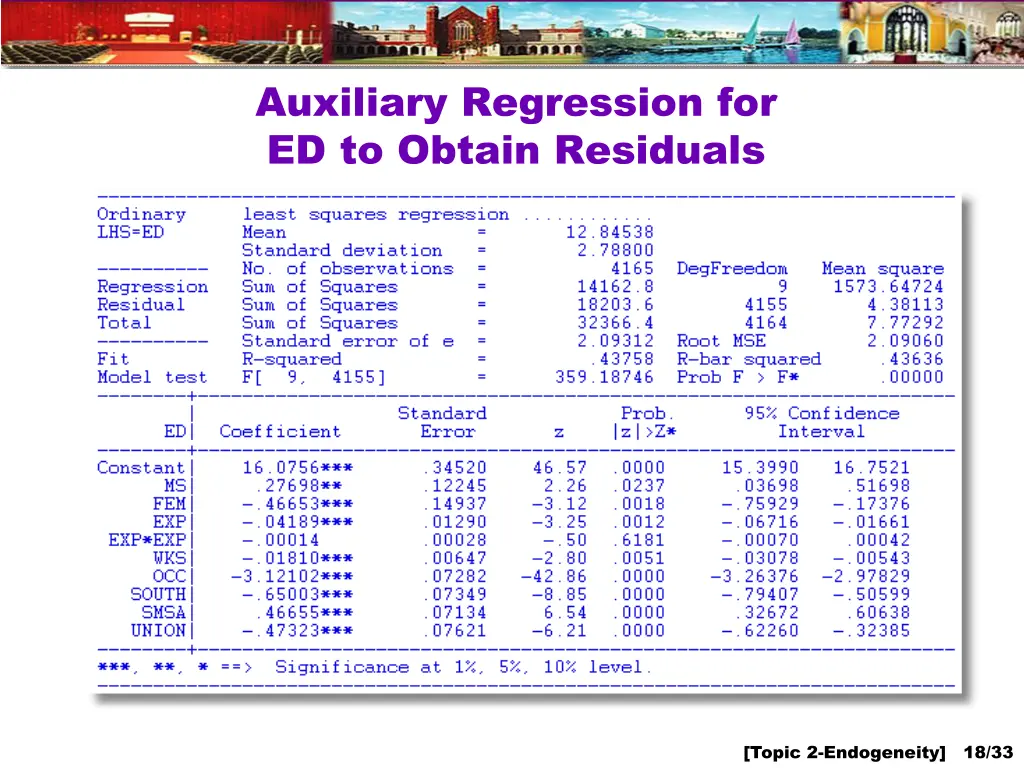 auxiliary regression for ed to obtain residuals