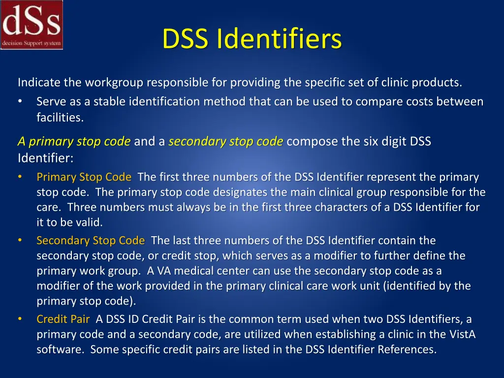 dss identifiers 1