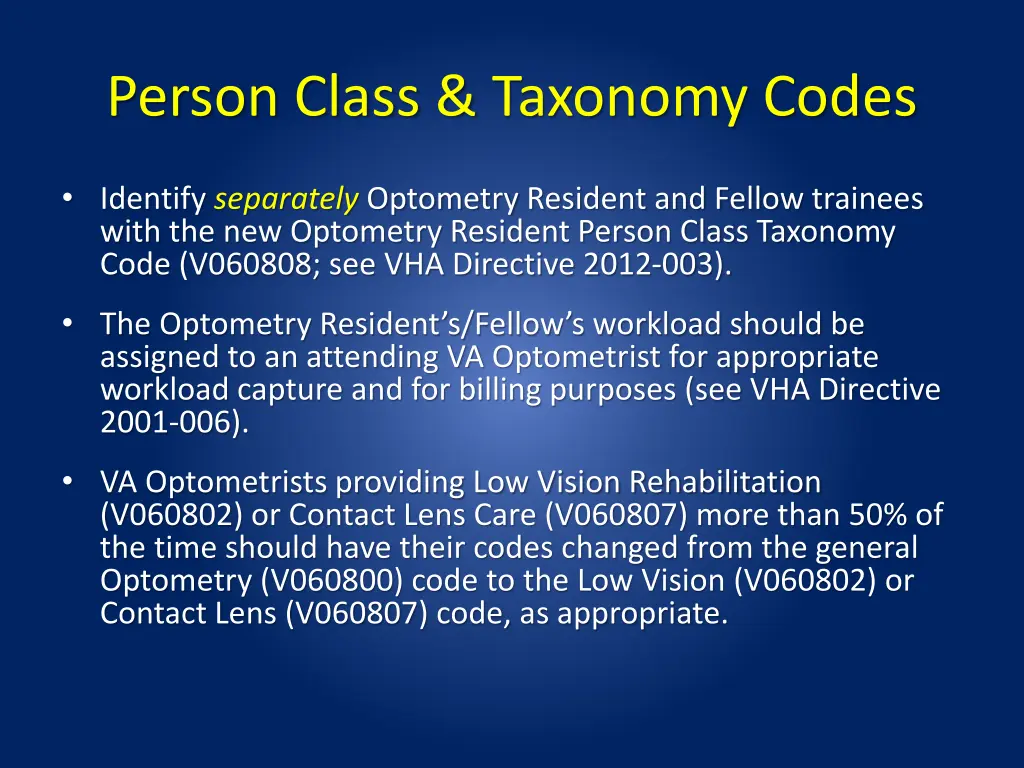 person class taxonomy codes
