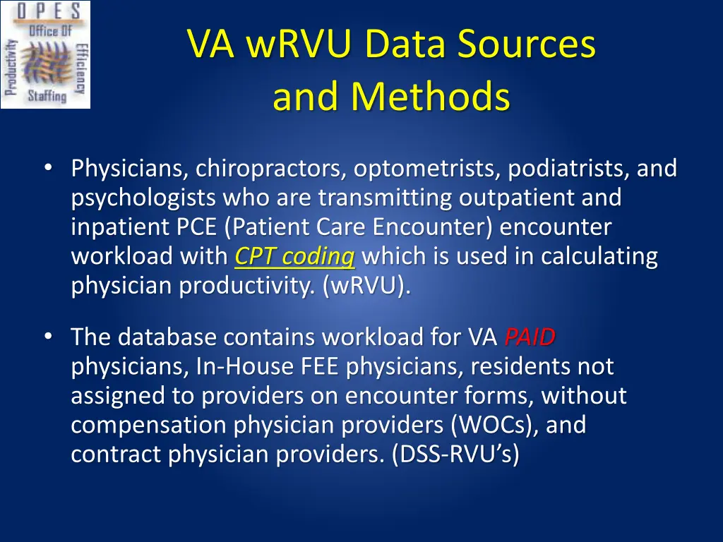 va wrvu data sources and methods