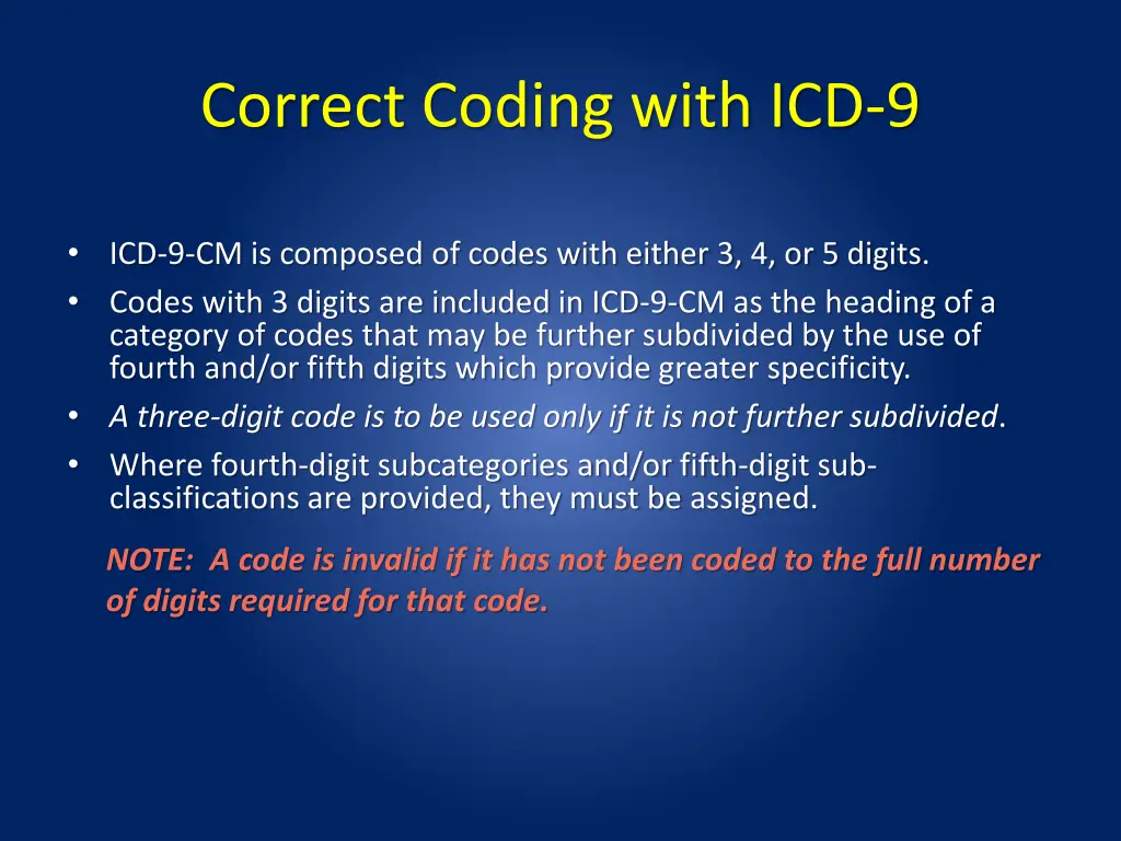 correct coding with icd 9