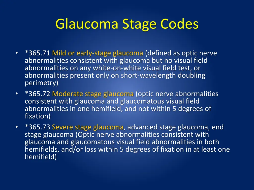 glaucoma stage codes