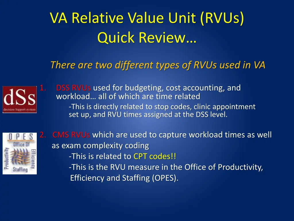 va relative value unit rvus quick review